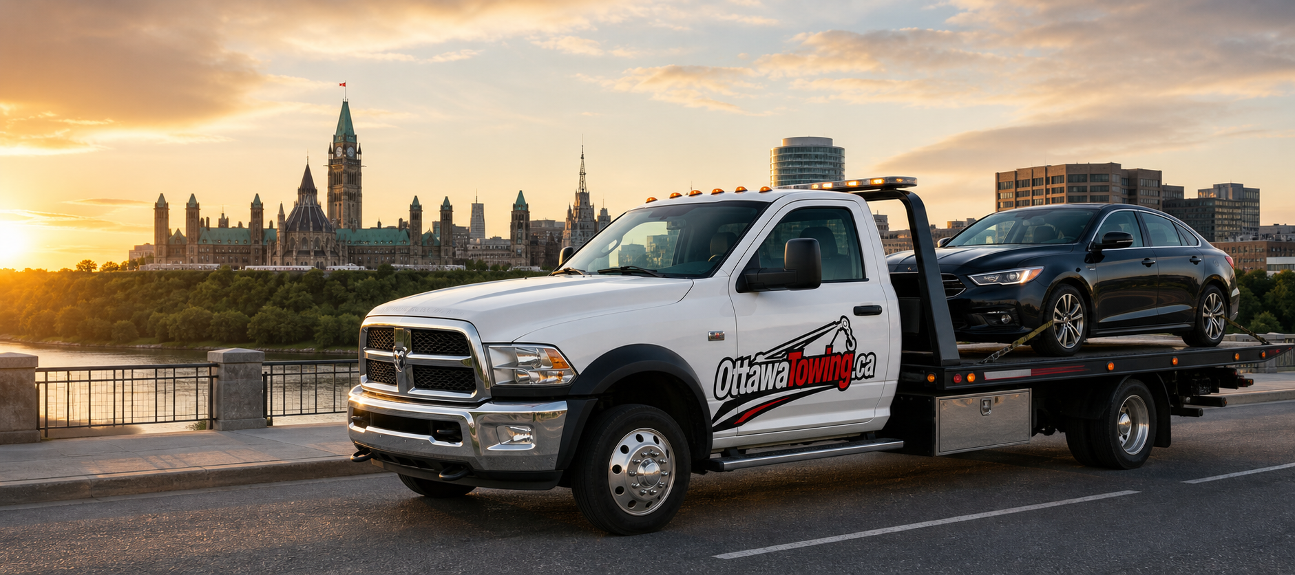 Tow truck helping a driver on an Ottawa road
